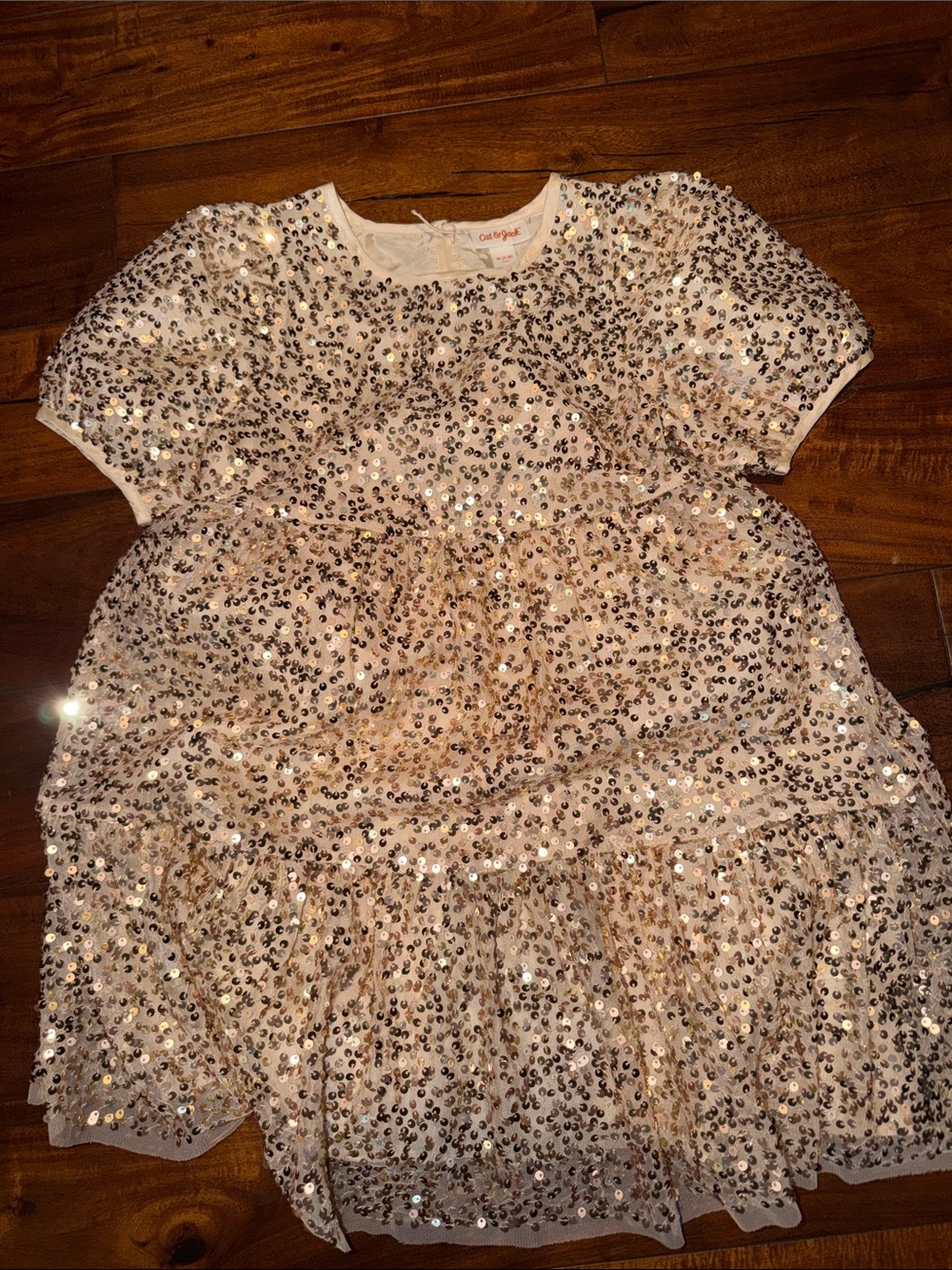 Cat & Jack Rose Gold Sequin Short Sleeve Dress